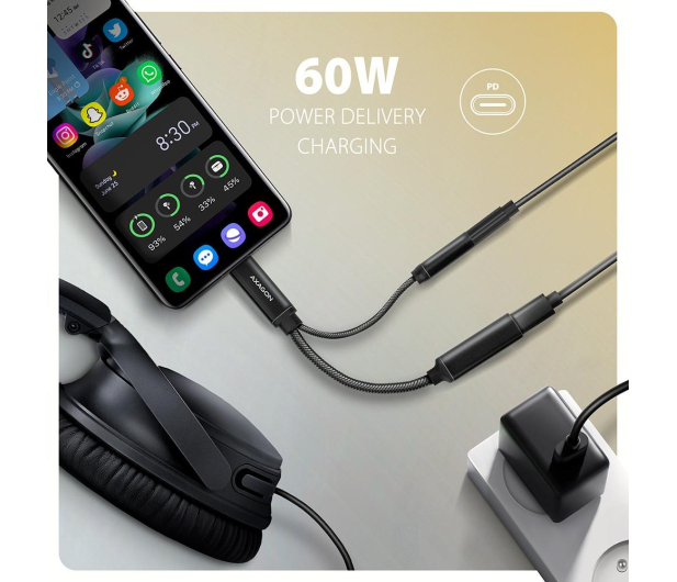 AXAGON ADA-HCPD Zewnętrzna karta dźwiękowa USB-C 32bit DAC 3.5mm (F) złącze, 384kHz + PD 60W - 1353392 - zdjęcie 3